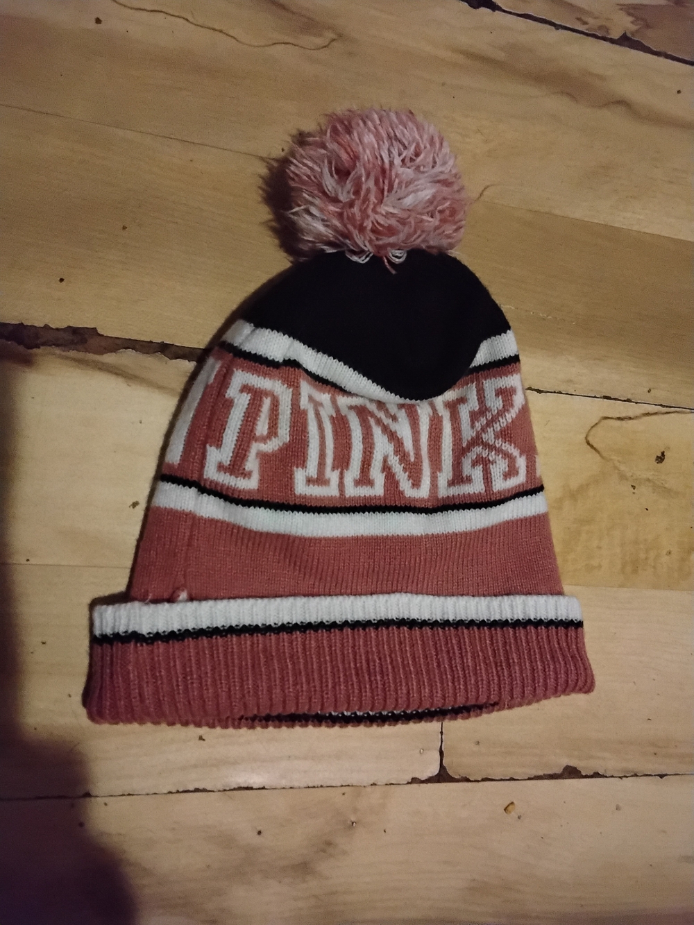 PINK Victoria's Secret Pom Beanie — Pink and Black